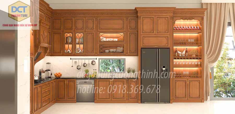Mẫu tủ bếp gỗ gõ đỏ cao cấp TB49